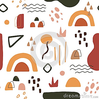 Organic shapes in terracotta colors. Contemporary art seamless pattern. Minimal cover design. Abstract geometric texture Vector Illustration