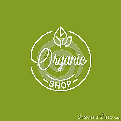 Organic shop logo. Round linear logo of eco store Vector Illustration