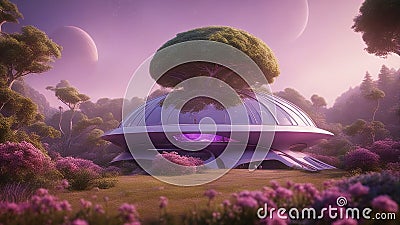 A organic space port with a tree-shaped structure and a nest. Stock Photo