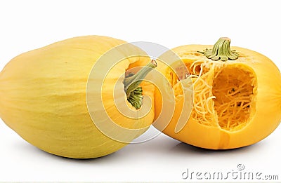 Organic spaghetti squash Cucurbita pepo vegetable, cut out on white background Stock Photo