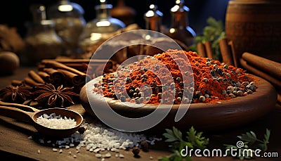 Organic spice bowl Anise, clove, chili, nutmeg, cardamom variation generated by AI Stock Photo
