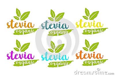 Organic stevia or sweet grass vector logo set in different colors with herbal leaves Vector Illustration