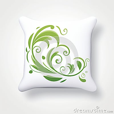 Green Scroll Pillow: Graphic Design Elements With Ceramic Symbolism Stock Photo