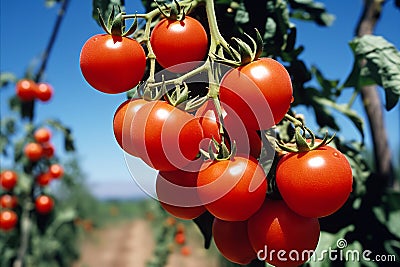 Organic tomatoes. fresh, ripe, vibrant, and nourished by the warmth of the suns rays Stock Photo