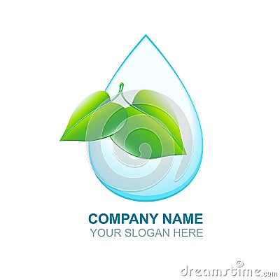 Organic vector logos. Green leaf and blue water drop. Eco logo. Vector Illustration