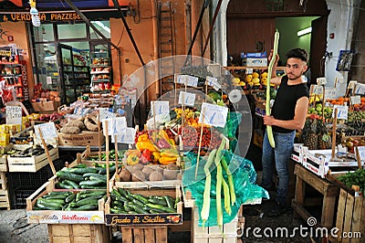 Organic vegetable market in Palermo, Sicily, Italy Editorial Stock Photo