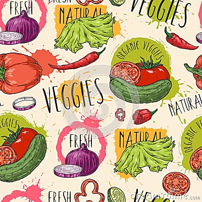 Organic vegetables colorful pattern seamless Vector Illustration