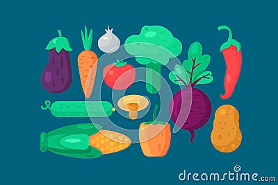 Organic vegetables food collection set vector Vector Illustration