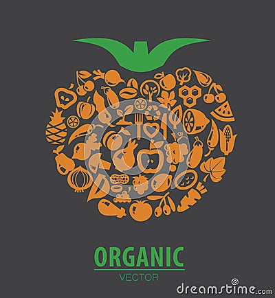 Organic vegetables and fruits Vector Illustration
