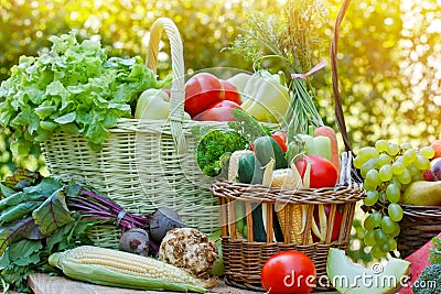 Organic vegetables in wicker basket Stock Photo