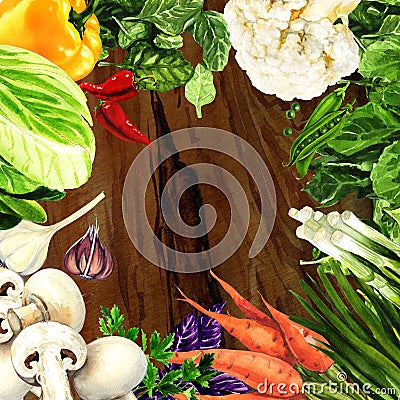 Organic vegetables on wood background Stock Photo
