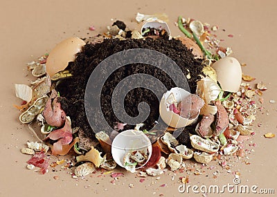 Rganic waste, heap of biodegradable vegetable compost with decomposed organic matter on top Stock Photo