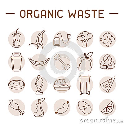 Organic waste icons set Vector Illustration