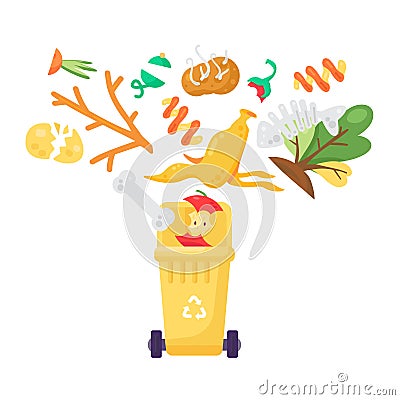 Organic Waste Recycling Cartoon Solid Container Vector Illustration