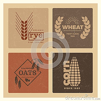 Organic wheat grain farming agriculture vector logo set Vector Illustration