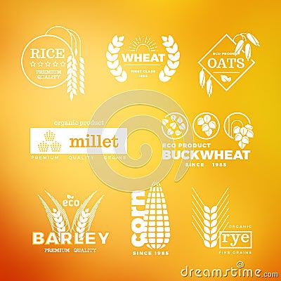 Organic wheat grain farming agriculture vector logo set Vector Illustration