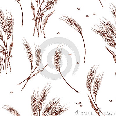 Organic wheat harvest, bakery seamless background Vector Illustration