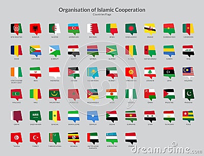 Organisation of Islamic Cooperation Countries flag icons collection Vector Illustration