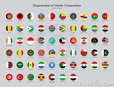 Organisation of Islamic Cooperation Countries flag icons collection Vector Illustration