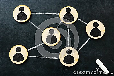 Organisation structure and social network concept. Connected by lines figurines. Stock Photo