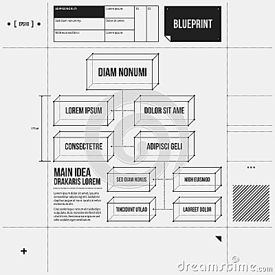 Organization chart template in draft style Vector Illustration
