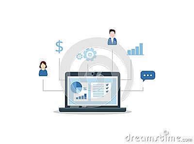Organization of data on work with clients, CRM concept. Customer Relationship Management illustration. Stock Photo