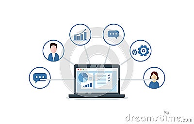 Organization of data on work with clients, CRM concept. Customer Relationship Management illustration. Stock Photo