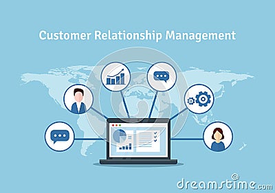 Organization of data on work with clients, CRM concept. Customer Relationship Management illustration. Stock Photo