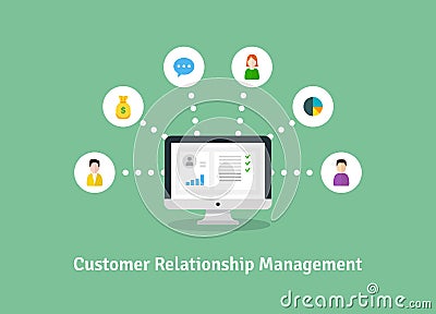 Organization of data on work with clients, CRM concept. Customer Relationship Management illustration. Cartoon Illustration