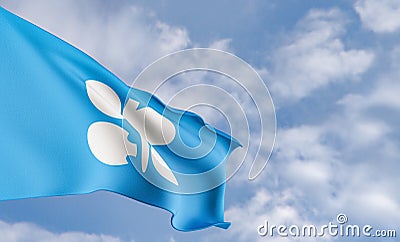 Organization flag OPEC on the background of clouds, fabric flag OPECOPEC, blue sky background with OPEC flag, 3D work and 3D image Stock Photo