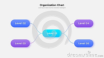 Organizational chart for explaining concepts, ideas, projects, or hierarchical structures. Infographic Diagram with 4 Vector Illustration