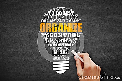 ORGANIZE light bulb word cloud collage Stock Photo