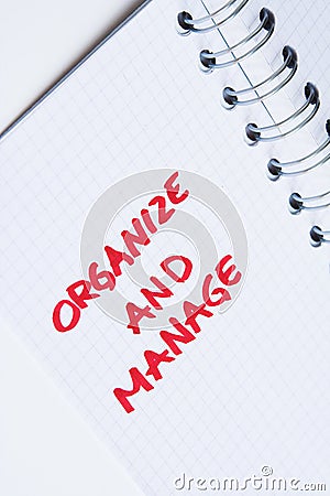 Organize and manage - notebook note Stock Photo
