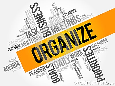 Organize word cloud collage Stock Photo
