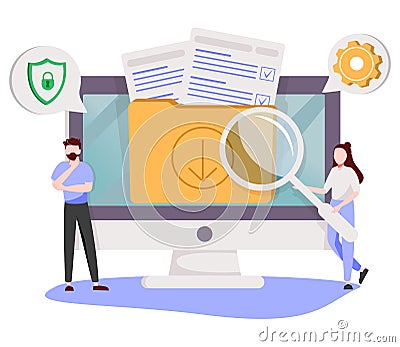 Organized archive. Searching files in database. Records management, records and information Vector Illustration