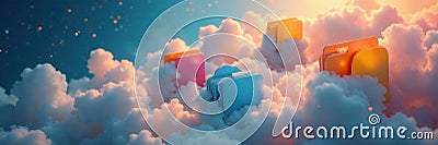 Organized cloud files in folders digital workspace digital cloud computing web application Cartoon Illustration