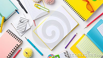 Organized desk school supplies a productive study environment workspace education mental well-being, generative AI Stock Photo