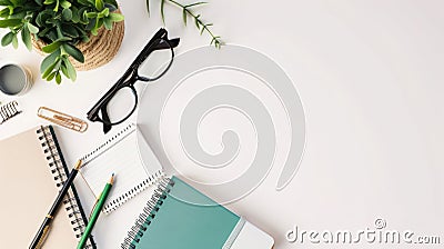Organized desk school supplies a productive study environment workspace education mental well-being, generative AI Stock Photo