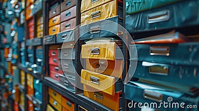 Organized folders and search functionality in document management interface Stock Photo