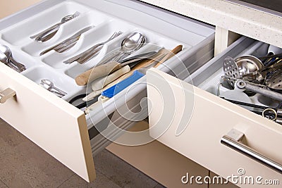 Organized Kitchen Drawer Stock Photo