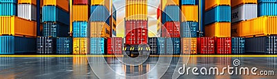 Organized stacks of vibrant shipping containers at a port create a dynamic and efficient atmosphere for global logistics Stock Photo