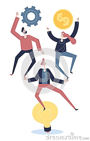 Organized Work Concept. Balance between idea, time and work. Business team helps each other to succeed Vector Illustration