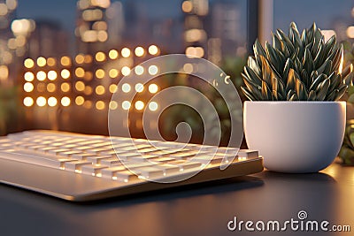 Organized Workspace with Minimalist Keyboard and Succulents for Enhanced Focus and Productivity Streamline Your Workflow with a Stock Photo