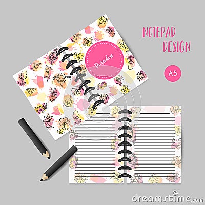 Organizer design withflowers Notes for girls with colorful floral elements. Botany printagles Vecto Vector Illustration