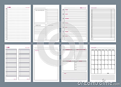 Organizer pages. Office agenda weekly template layout design goals in business diary vector Vector Illustration