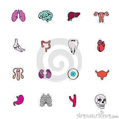 Organs icons set cartoon Vector Illustration