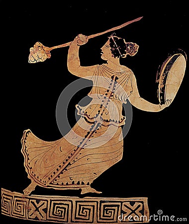 orgiastic cult of dionysius maenad with thyrsus Editorial Stock Photo