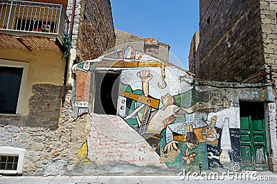 ORGOSOLO, ITALY - MAY 21, 2014: Wall paintings Editorial Stock Photo