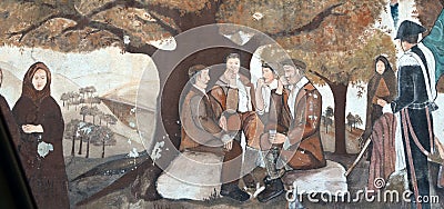 ORGOSOLO ITALY 4 October 2015 Murales in Orgosolo Italy Since about 1969 the wall paintings reflect different aspects of Sardinia Editorial Stock Photo