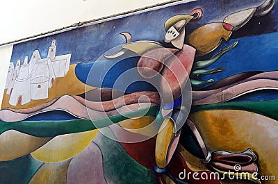 ORGOSOLO ITALY 4 October 2015 Murales in Orgosolo Italy Since about 1969 the wall paintings reflect different aspects of Sardinia Editorial Stock Photo